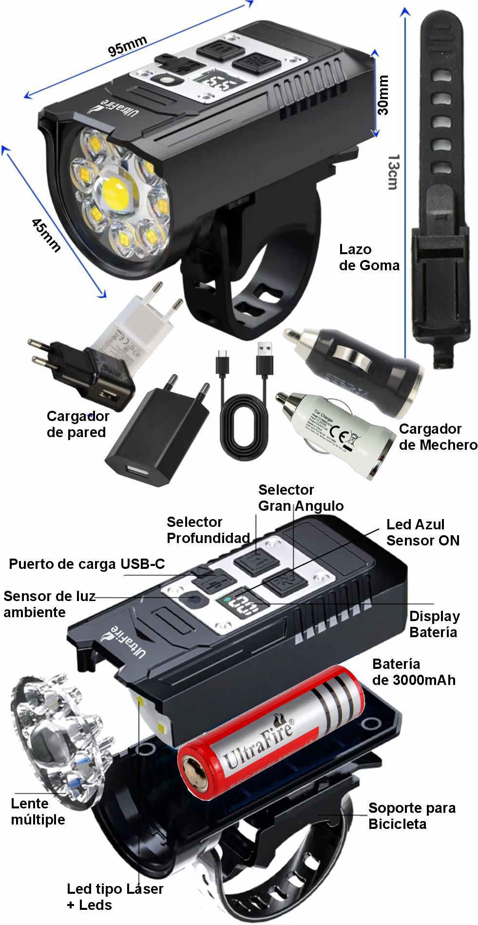 Linterna Ultrafire Bici WF9L